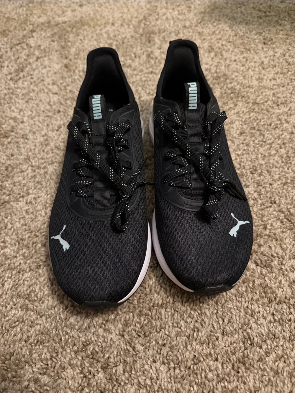 Puma Black Athletic Running Sneakers with Light Blue Accents Softfoam